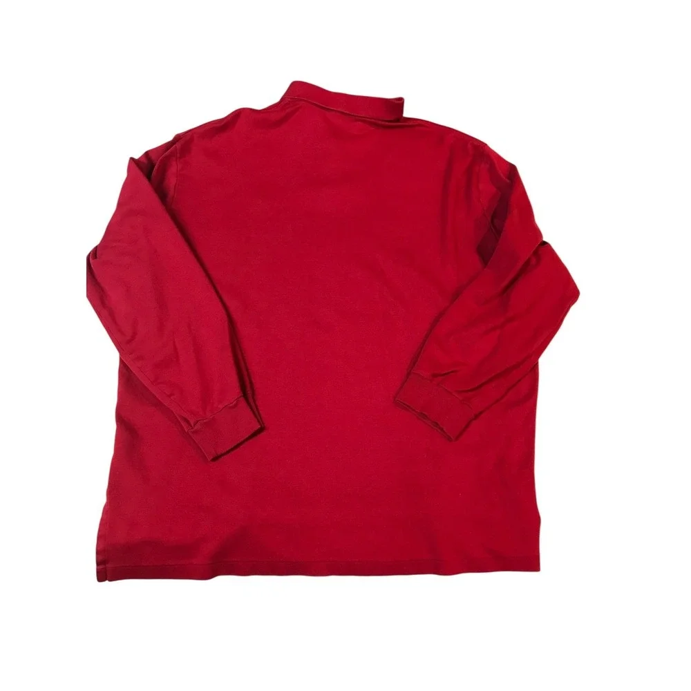 Polo Ralph Lauren Mens XL Red Long Sleeve Pique Polo Shirt Navy Blue‎ Pony Logo